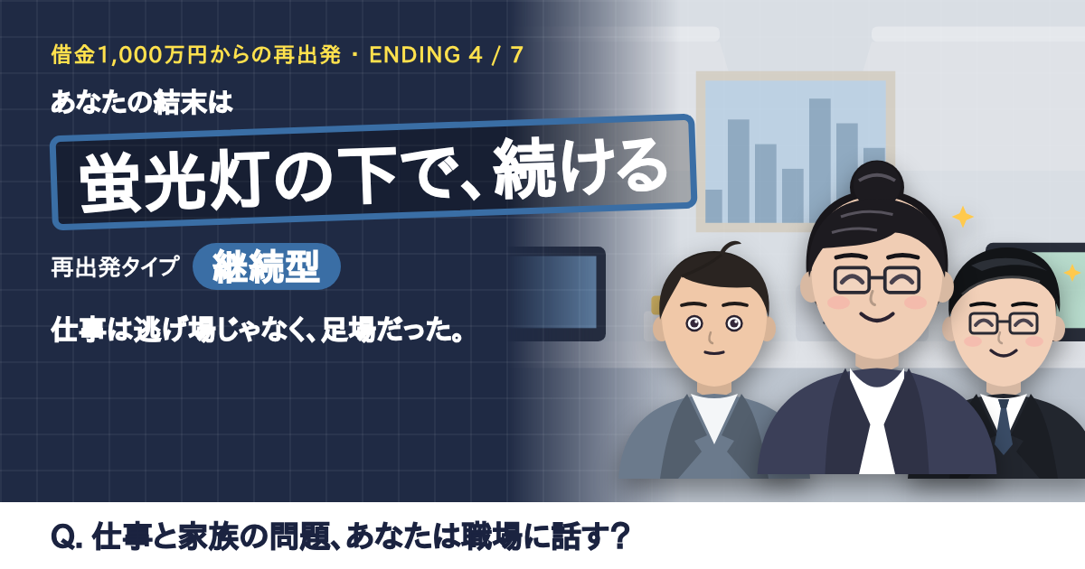 結末「蛍光灯の下で、続ける」の結果カード